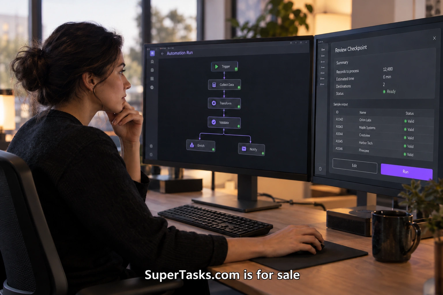 A professional checking an automated workflow before approving the next action